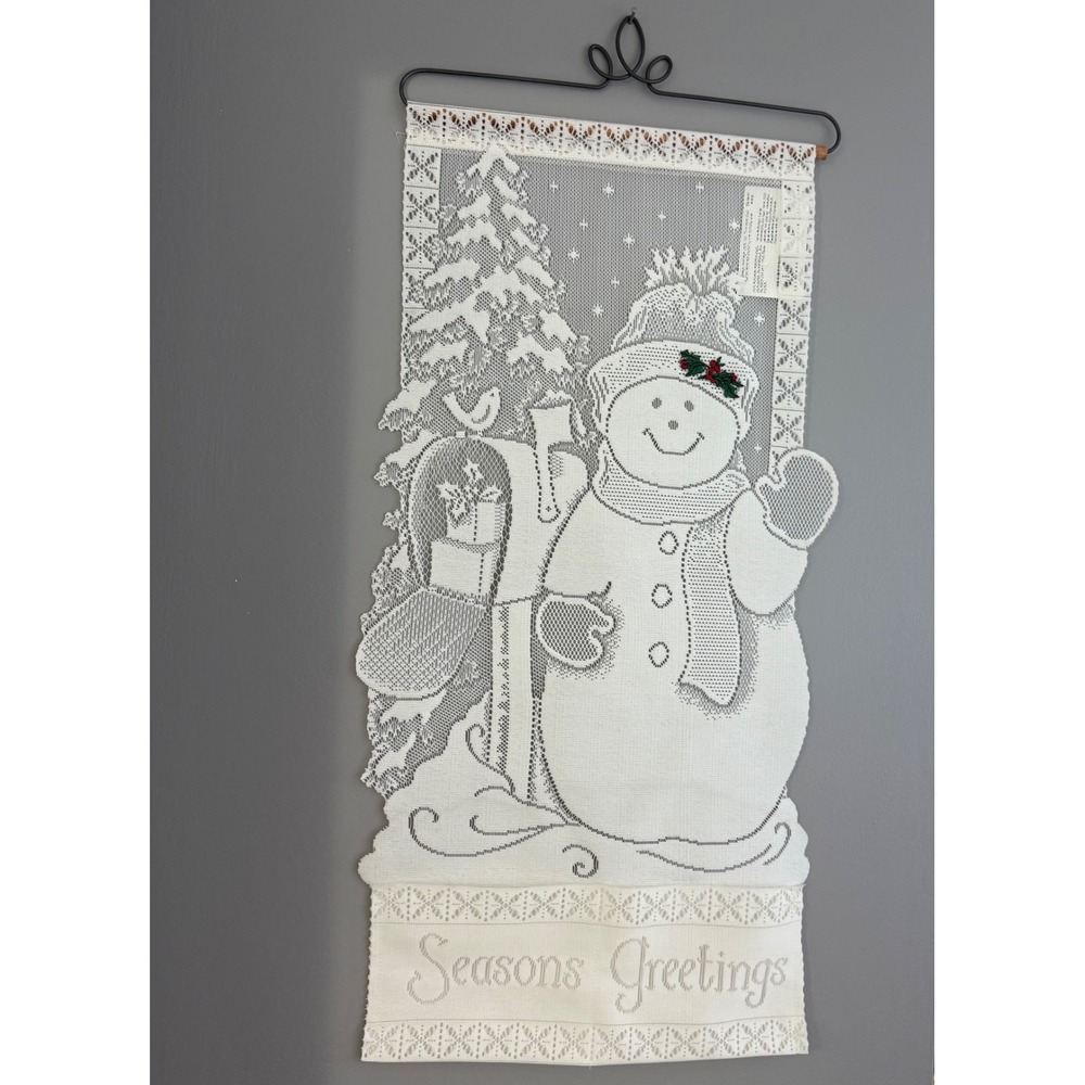 White Lace Snowman Seasons Greetings Christmas Card Holder Wall Hanging Decor‎